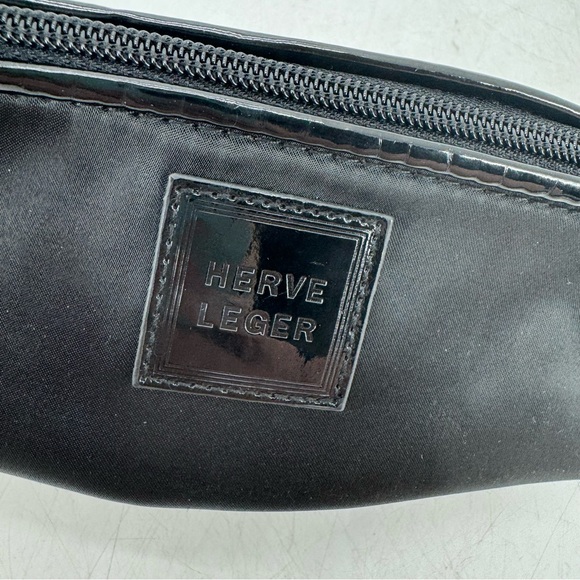 Herve Leger Patent Leather Logo Nylon Makeup Cosmetic Bag Wristlet Clutch Pouch - Picture 6 of 11